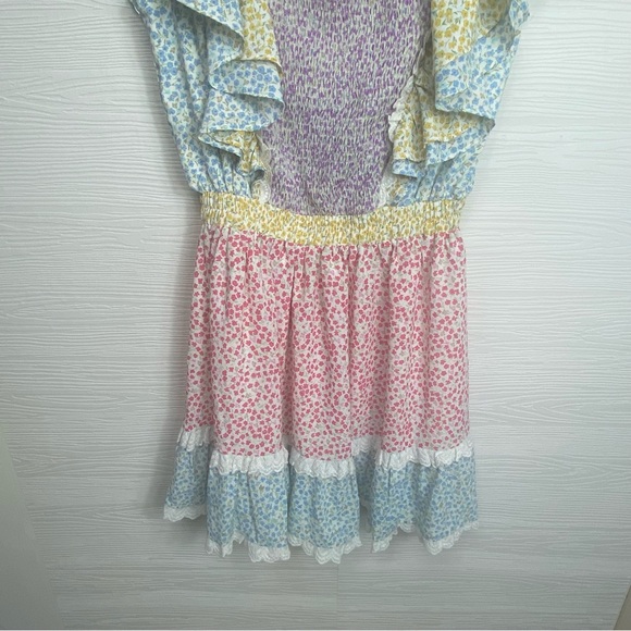 Stellah Womens Smocked Ruffle Mini Dress, Blue - Picture 4 of 9